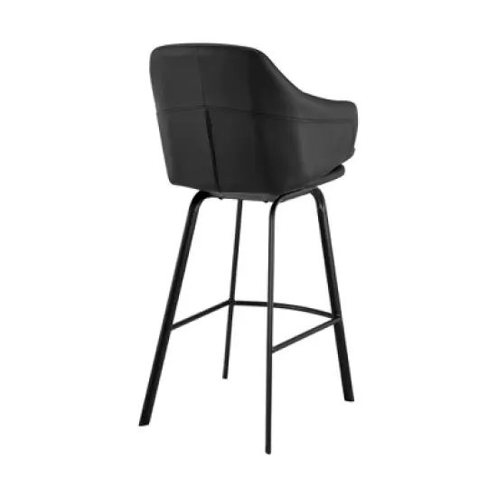 30" Brigden Swivel Counter Height Barstool with Faux Leather Black Metal - Armen Living image {3}