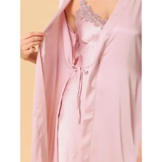 cheibear Womens Satin Pajama Silk Nightgown Lounge Nightdress with Robe Sets image {4}