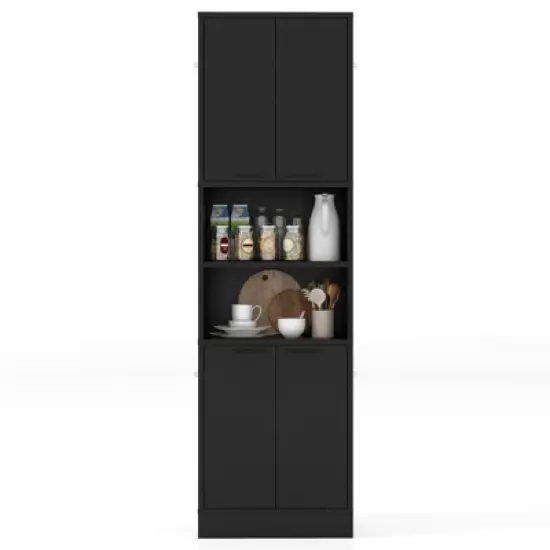 Tangkula Kitchen Pantry Cabinet 75&rdquo; Tall Freestanding Cupboard with Doors & Shelves Safety Hinges & Anti-tipping Devices Black/White image {9}