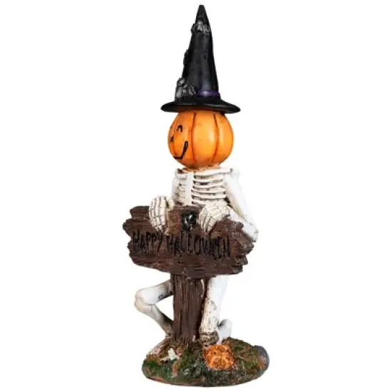 Northlight Jack-O-Lantern Skeleton in Witch's Hat and Happy Halloween Sign - 9.5" image {3}