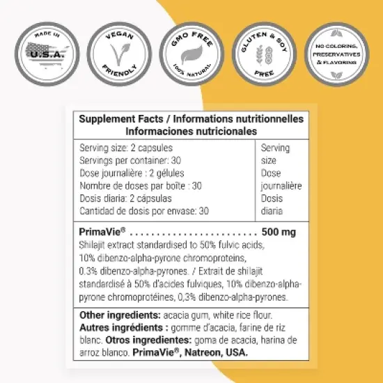 SuperSmart Super Shilajit 500mg per Day - PrimaVie Shilajit Supplement - Himalayan Organic Shilajit | Non-GMO & Gluten Free - 60 Vegetarian Capsules image {3}