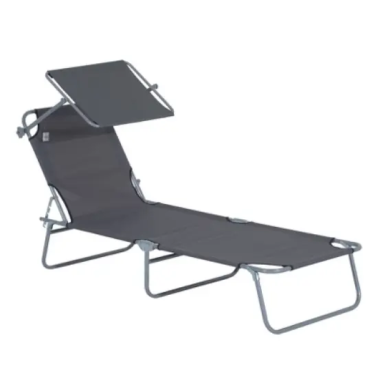 PAGED Folding Chaise Lounge Pool Chairs Adjustable Camping Chair with Canopy Shade Steel Frame and Side Pocket for Porch, Camping, Patio image {9}