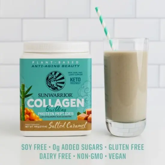 Sunwarrior Collagen Building Protein Peptides Powder, Plant-Based Collagen Protein with Hyaluronic Acid + Biotin, Unflavored or Salted Caramel, 500gm image {5}
