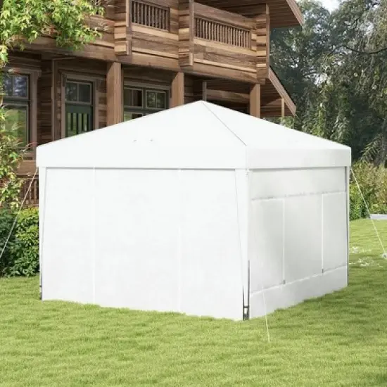Resenkos Backyard Garden Canopy, Camping Canopy Screen Tent,9.7' x 9.7' Pop Up Canopy with Sidewalls, 2 Mesh Windows and Carry Bag, White image {2}