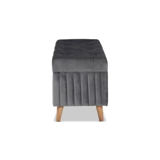 Hanley Velvet Fabric Upholstered and Wood Storage Ottoman - Baxton Studio image {3}