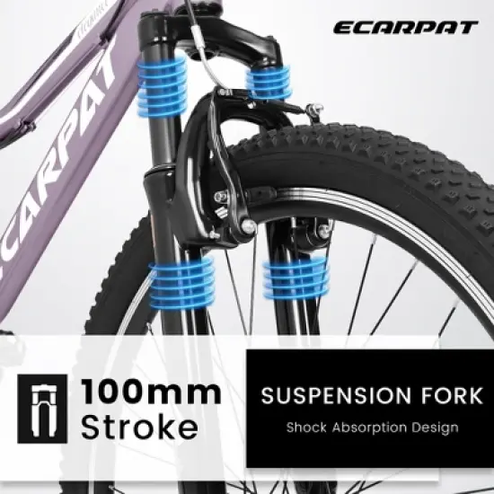 NAYSAYE Bicycle 26 Inch Mountain Bike 21 Speeds Front Suspension Carbon Steel Frame for Off Road, Purple, 69"*27"*39" image {3}