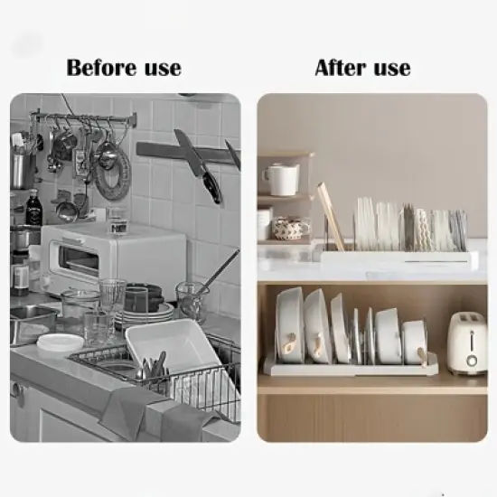 Fortune Candy Retractable Cabinet Organizer Rack, Pot Lid Holder with 6 Adjustable Dividers for Cutting Boards, Pans, and Kitchen Storage image {7}