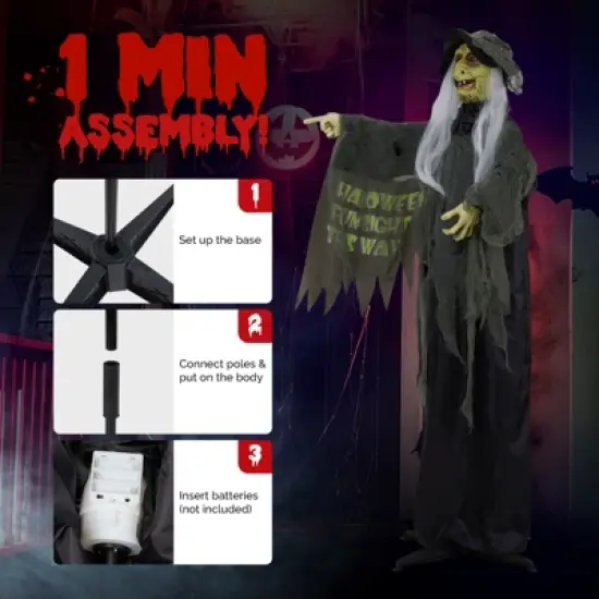 Slickblue Scary 6 FT Halloween Witch Prop with Motion Sensor, Talking Feature & Glowing LED Eyes image {3}