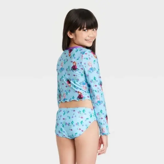 Girls' Frozen 2pc Long Sleeve Rash Guard Set - Aqua Blue image {1}