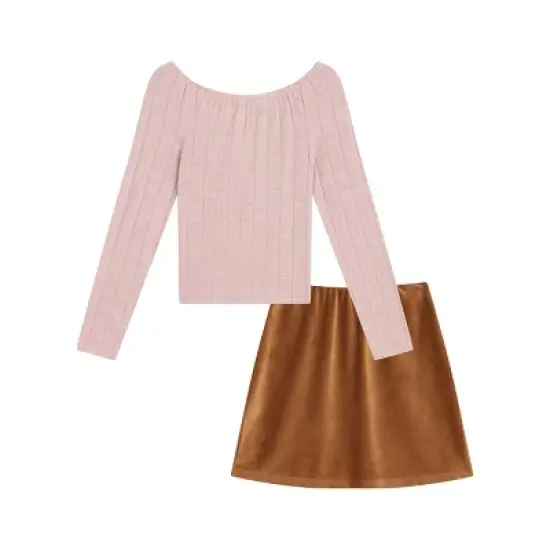 Beautees Girls' 2Pc Peasant Top With Colorblock Patchwork A Line Skirt image {1}