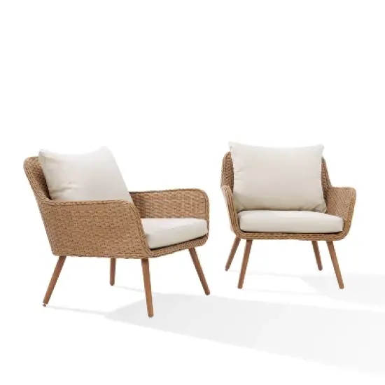 Landon 2pc Outdoor Wicker Chair Set - Beige - Crosley image {1}