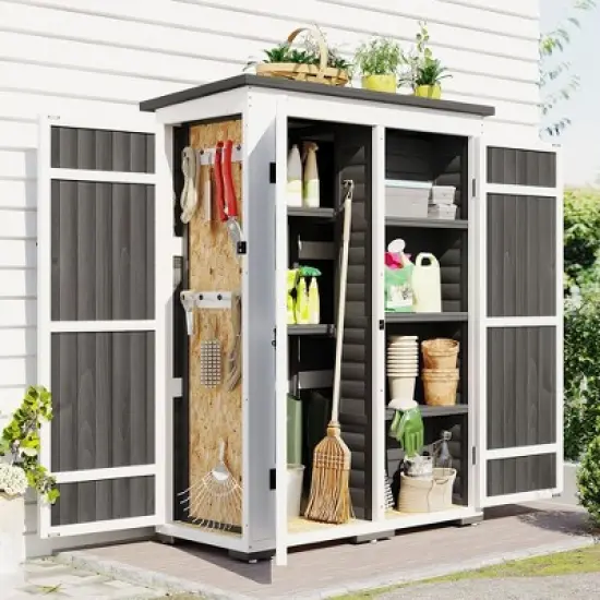 Storage Shed with Waterproof Roof & Lockable Doors, Gray image {8}