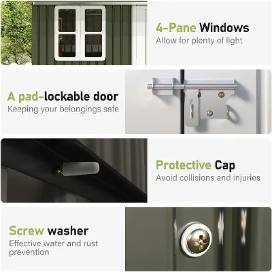 AMERLIFE 12x10.3x8.1 FT Galvanized Steel Outdoor Storage Shed image {1}