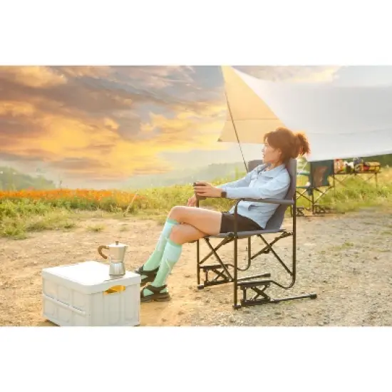 Gulches Outdoor Portable Chairs - Freestyle Rocker Folding Chair with Comfortable Backrest, Grey image {1}