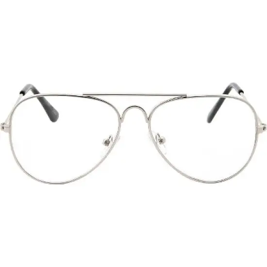 Kids Fake Aviator Eye Glasses Blue Light Blocking Anti Eyestrain Lens for Children's Non Prescription (Age 6-12) (Silver) image {1}