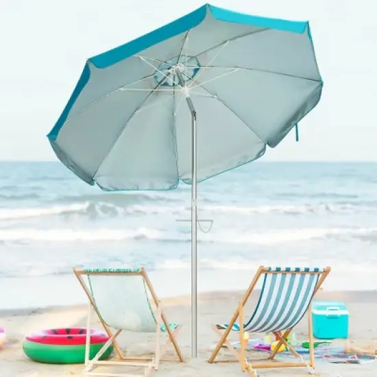 Costway 6.5 FT Patio Beach Umbrella Sun Shade Tilt Aluminum Sports Portable Carry Bag Multicolor/Blue/Turquoise/Beige image {3}