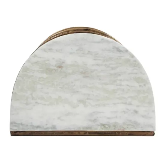 33.5" Bainville Modern Glam Handcrafted Marble Half Round Etagere Bookcase Natural White/Antique Brass - Christopher Knight Home image {1}