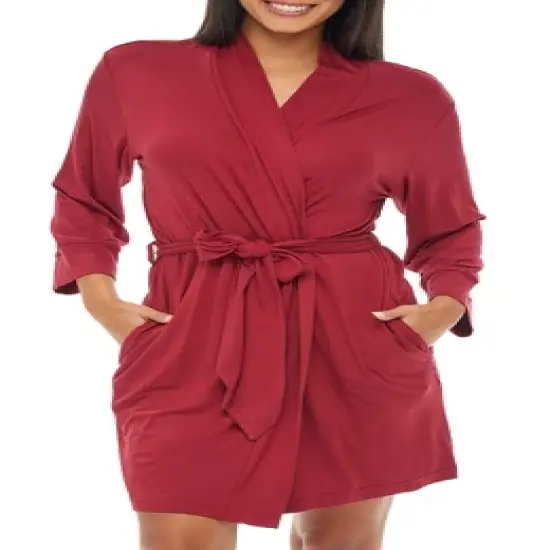 Women's Classic Soft Knit Short Lounge Robe with Pockets image {5}