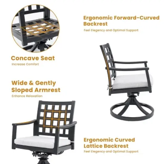 2 Piece Outdoor Swivel Rocker Chairs with Sunbrella Cushions, Weather Resistant Lattice Back Patio Accent Dining Chairs for Garden-Maison Boucle image {4}