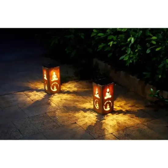 Techko Maid LED Solar 10.8" Portable Buddha Cut Out Decorative Outdoor Lantern Clear image {8}