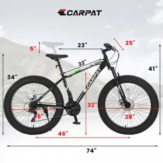 Aukfa 26-Inch Fat Tire Mountain Bike for Adults & Teens, 21-Speed, Dual Disc Brakes, Front Suspension, Steel Frame image {6}