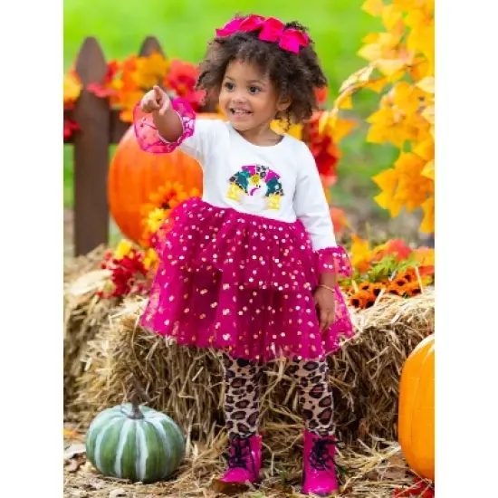 Girls Sparkle Turkey Tulle Tunic & Leopard Legging Set - Mia Belle Girls image {3}