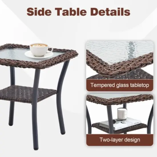 Buenhomino 6-Piece Outdoor Wicker Swivel Rocker Chair Set with 4 Chairs & 2 Tables, All-Weather PE Rattan Glider Chairs with Cushions for Patio image {8}