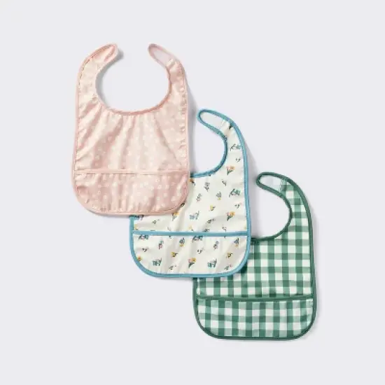 Water Resistant Bibs - 3pk - Floral/Checkerboard - Cloud Island&trade; image {4}