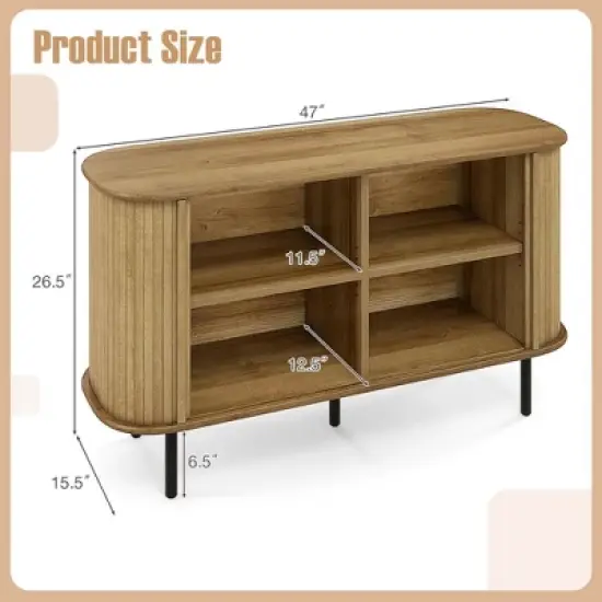 Costway 47" Sideboard Buffet Cabinet with Sliding Tambour Doors Adjustable Shelves Oak image {2}