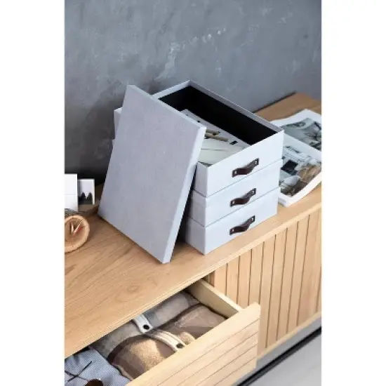 Bigso Oskar Canvas Fiberboard Document Letter Box - File Organizer Box for Paperwork with Handle - Document Storage - 3 Pack - Blue image {4}