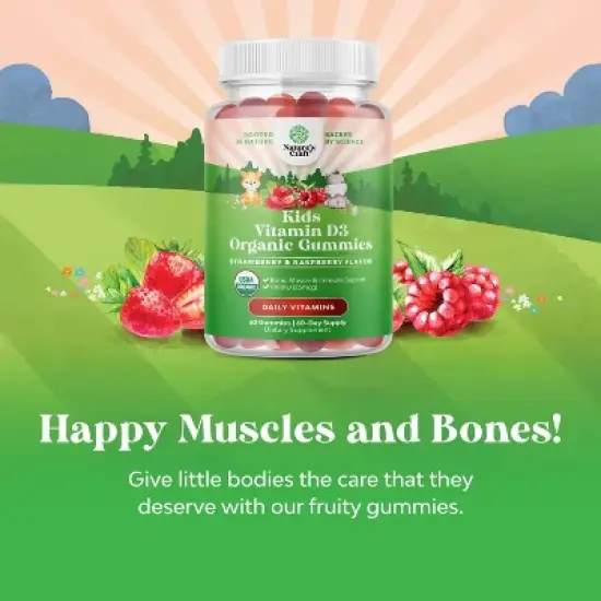 Organic Vitamin D Gummies for Kids, Vegan Kids Immunity Support Gummies with Vitamin D3 for Daily Teeth Muscle & Bone Support, Nature's Craft, 60ct image {1}