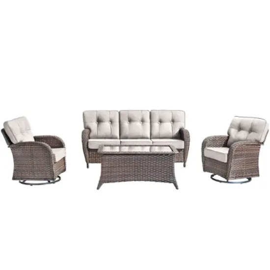 Gymojoy 4 Pieces 3-Seat Sofa Table with Swivel Chairs image {2}