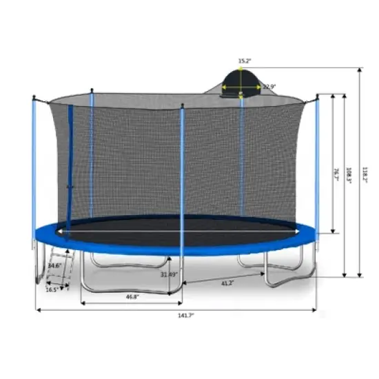 Jump Into Fun 12FT Outdoor Trampolines Equipped with backboard, Safety Enclosure Net Recreational Trampoline For Kids and Adults image {1}