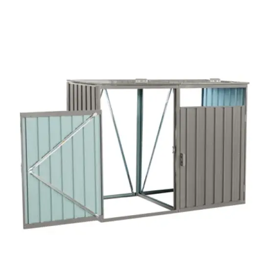 62.99"Garbage Bin Shed Stores 2 Trash Cans Metal Outdoor Bin Shed for Garbage Storage,Stainless Galvanized Steel, Bin Shed ,Grey image {5}