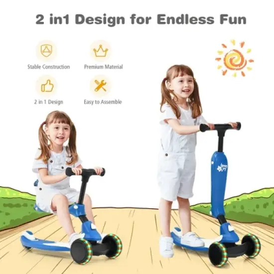 Honeyjoy Portable 3 Wheel Kids Scooter with Gravity Steering System  Purple\Blue\Green image {4}