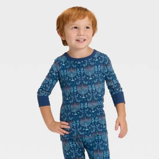 Toddler Hanukkah Ribbed Long Sleeve Shirt and Pants Holiday Matching Family Pajama Set - Wondershop&trade; Blue image {2}