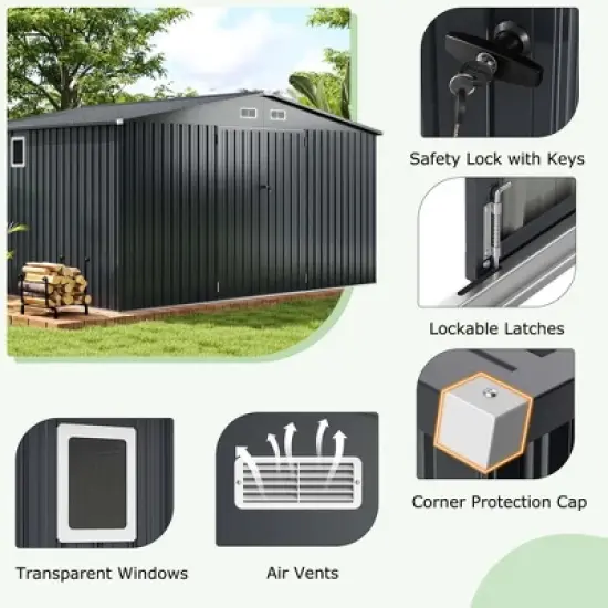 Costway 12 x 9.8 FT Outdoor Storage Shed All-Weather & Rustproof Galvanized Metal image {4}