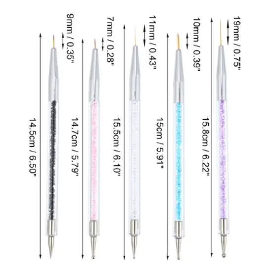 Unique Bargains Nylon Double-Ended Rhinestone-Handled Nail Art Brushes Multicolored 5 Pcs image {3}