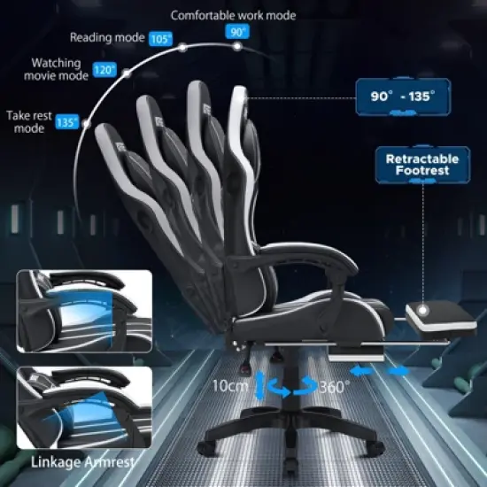 Hoffree Extra Large Massage Gaming Chair Ergonomic Office PC Chair with Bluetooth Speaker & RGB Light image {8}