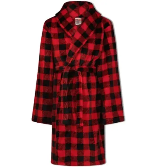 Sleep On It Boys Red Buffalo Plaid Plush Fleece Shawl Collar Robe with Matching Slippers image {7}