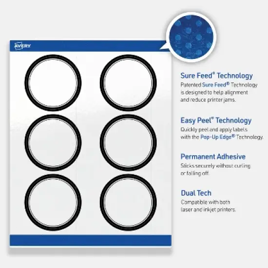 Avery Printable Round Labels, Double Black Border, 3" Diameter, Glossy White Round Labels, Permanent, Laser/Inkjet, 60ct, Great for Product Labels image {2}