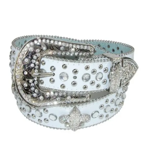 CTM Women's Fleur de Lis Studded Rhinestone Belt image {6}