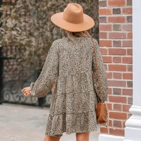 Women's Speckled Print Peasant Sleeve Mini Dress - Cupshe image {1}