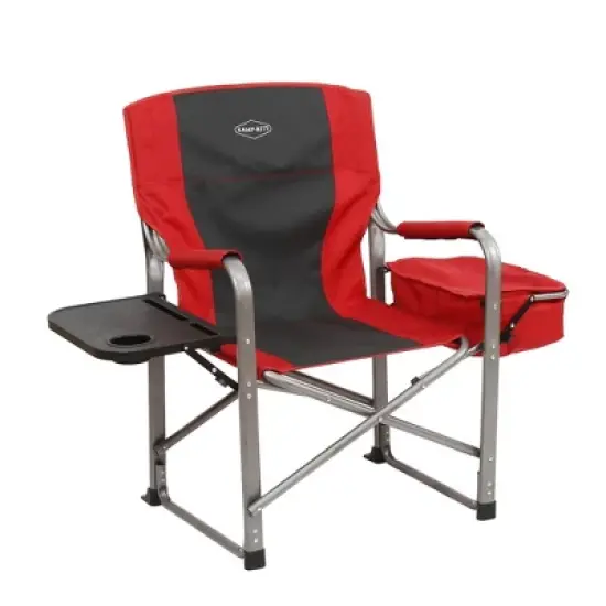 Kamp-Rite Portable Folding Director's Chair with Side Table, Cup Holder, and Cooler for Camping, Tailgating, and Sports, 350 LB Capacity, Red & Black image {2}