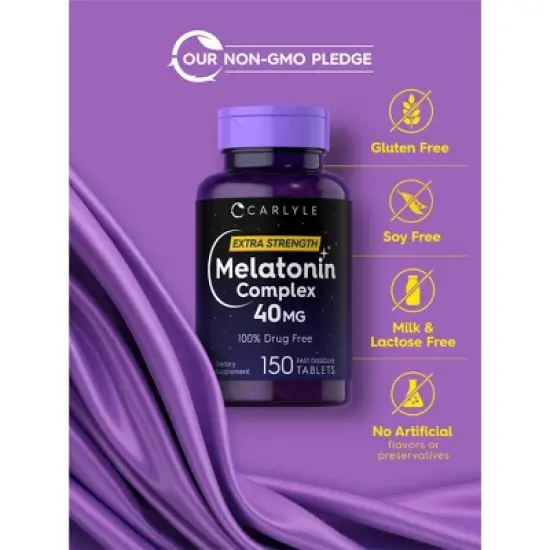 Carlyle Melatonin 40mg Complex | 150 Fast Dissolve Tablets | with Ashwagandha and Chamomile image {4}