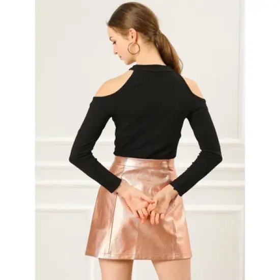 Allegra K Women's Metallic Shiny Holographic High Waist Zipper Mini Skirts image {4}