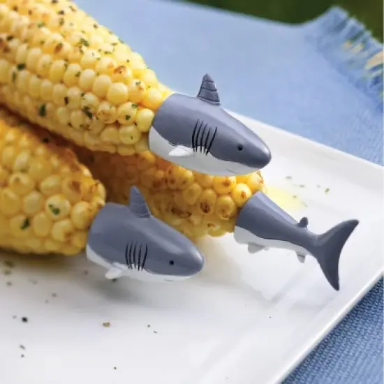 8pk Stainless Steel Shark Corn Holders Gray - Outset image {1}