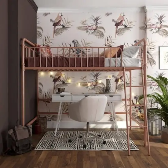 Twin Kaila Metal Loft Bed Rose Gold - Room & Joy image {1}