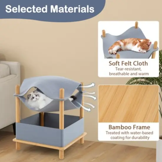 Tangkula 2-Tier Elevated Cat Bed Cat Tower w/ Dual-Layer Felt Fabric Top Condo Hammock image {6}