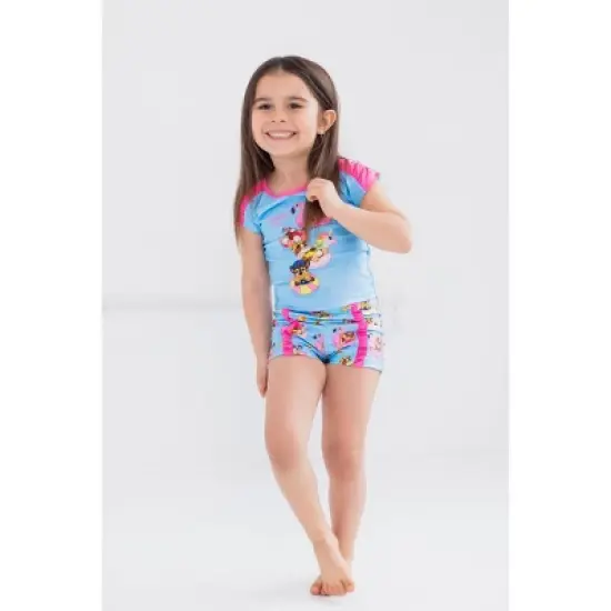 Paw Patrol Rubble Marshall Chase Girls Rash Guard and Swim Shorts Little Kid image {1}